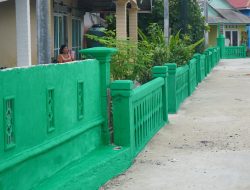 Satgas TMMD Bersama Warga Gotong Royong Cat Pagar di Desa Umbele